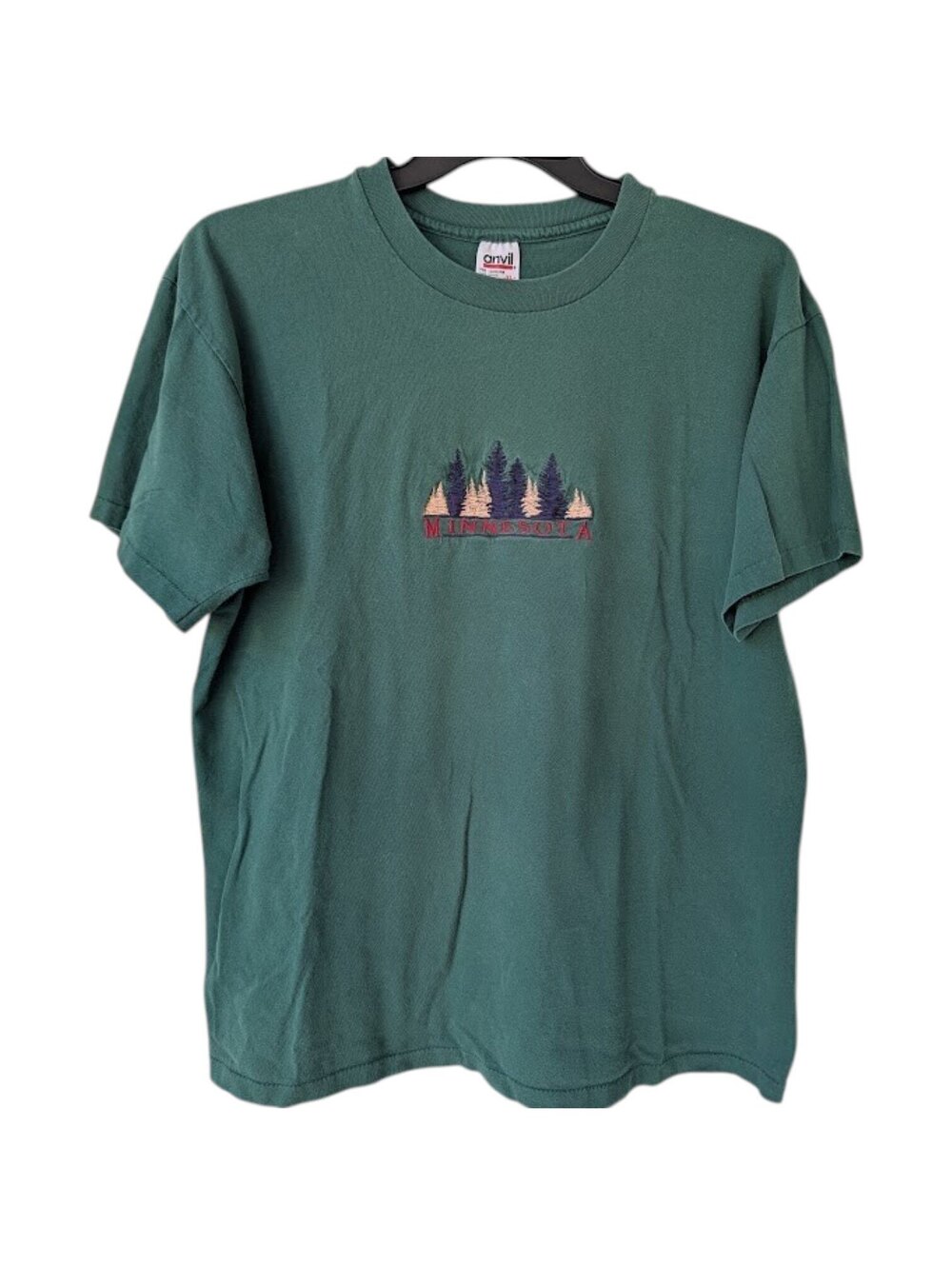Vintage 90s Anvil Red Bar T-Shirt Mens XL Green Minnesota Embroidered 22.5x28.5